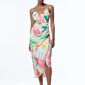 ZARA SATIN EFFECT PRINT MAXI DRESS Sz S